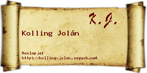 Kolling Jolán névjegykártya